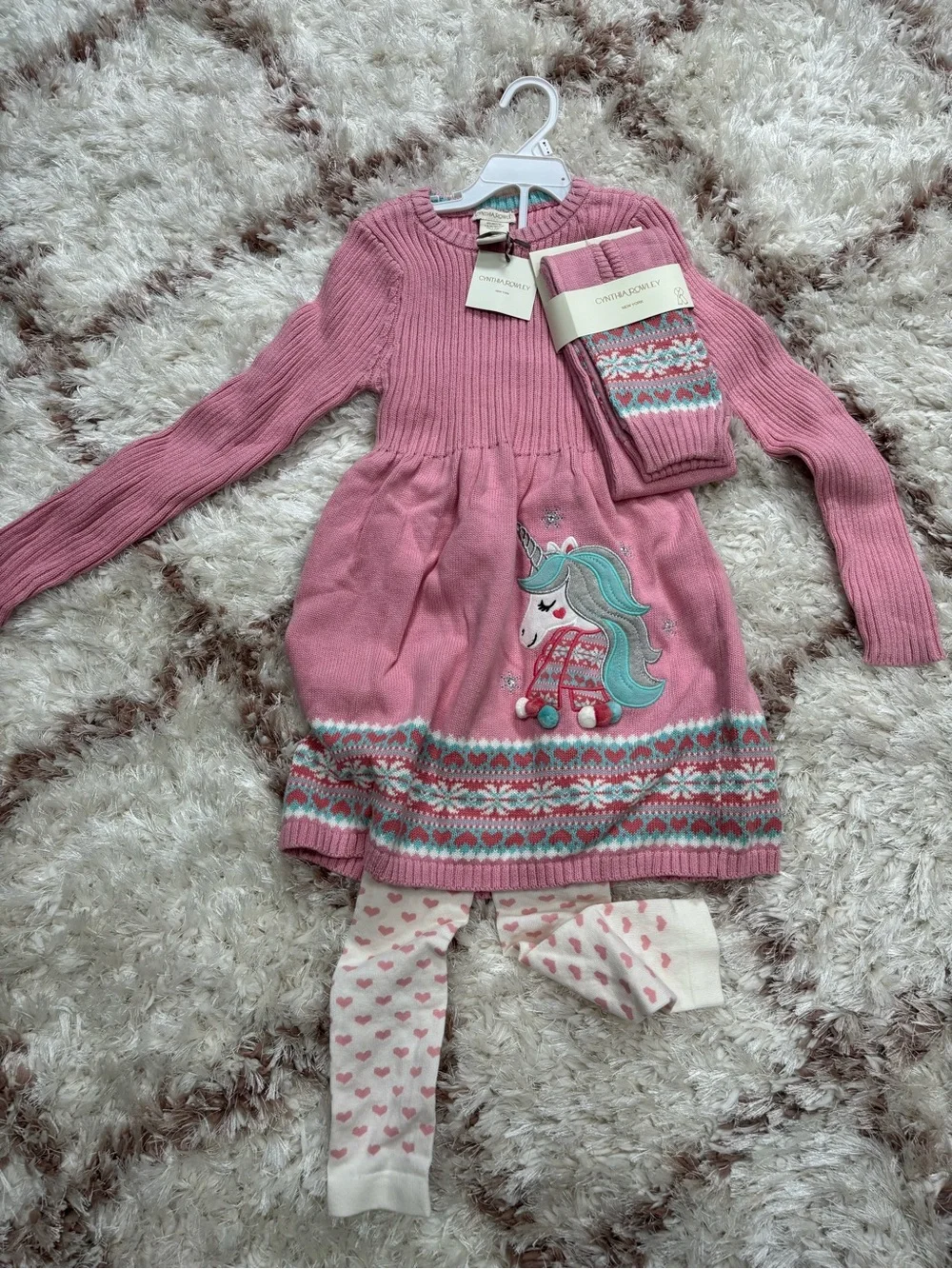 Cynthia Rowley Pink Knit Dress with Heart Print Leggings